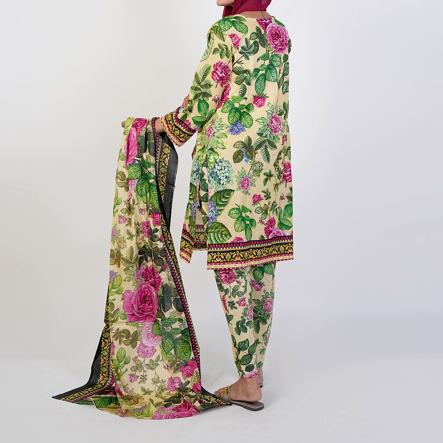 Women's Printed 3 Pcs Suit - Lemon, Women Shalwar Suits, Chase Value, Chase Value
