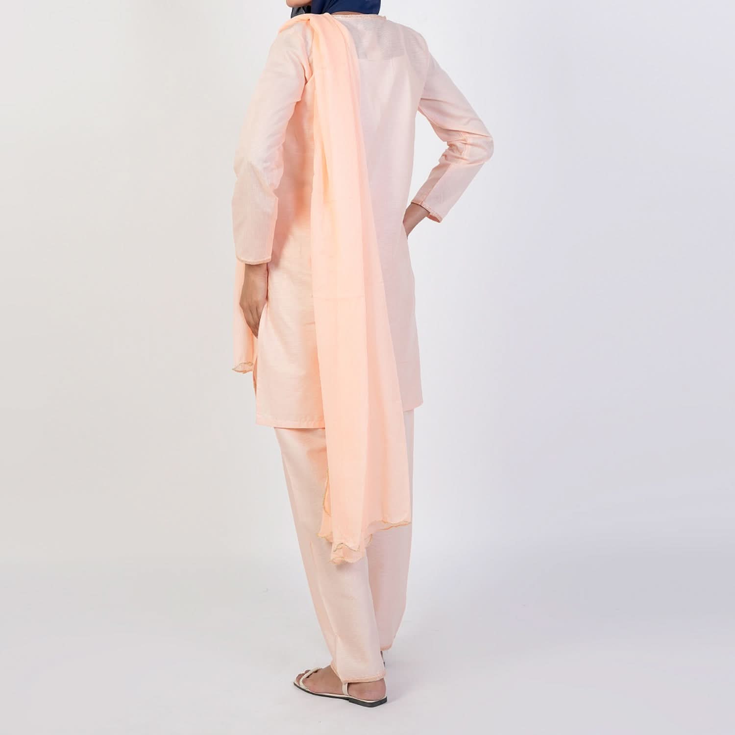 Women's Cotton Embroidered 3Pcs Suit -Peach, Women Shalwar Suits, Chase Value, Chase Value