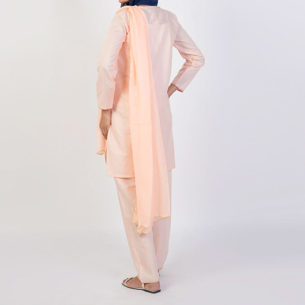 Women's Cotton Embroidered 3Pcs Suit -Peach, Women Shalwar Suits, Chase Value, Chase Value