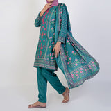 Women’s Stitched 3-Piece Cotton Suit – Dark Green, Women Shalwar Suits, Chase Value, Chase Value