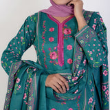 Women’s Stitched 3-Piece Cotton Suit – Dark Green, Women Shalwar Suits, Chase Value, Chase Value