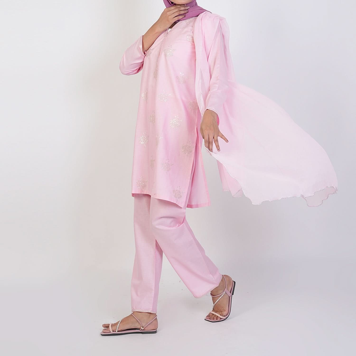 Women's Cotton Embroidered 3Pcs Suit -Pink, Women Shalwar Suits, Chase Value, Chase Value