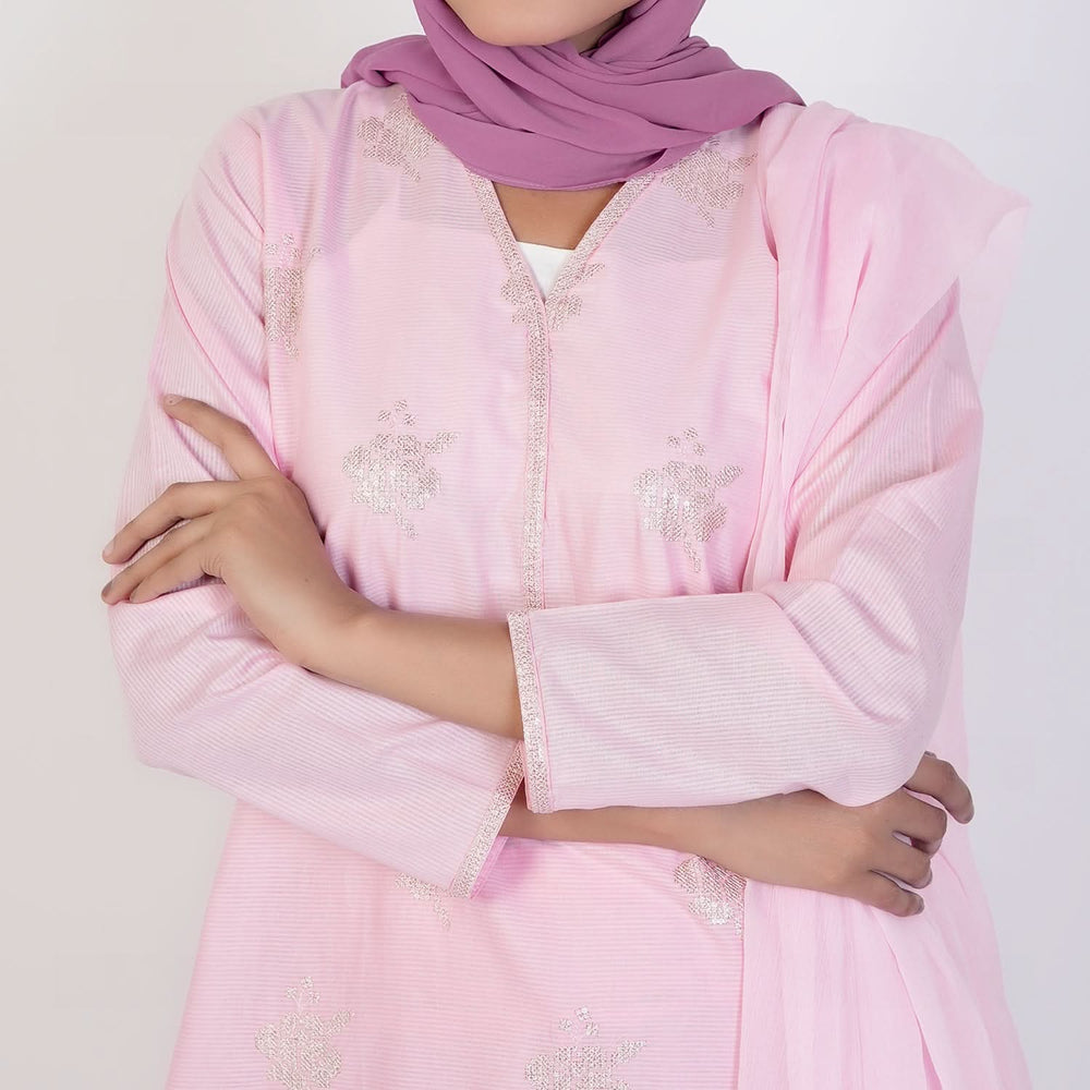 Women's Cotton Embroidered 3Pcs Suit -Pink, Women Shalwar Suits, Chase Value, Chase Value