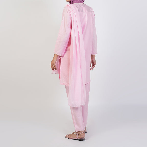 Women's Cotton Embroidered 3Pcs Suit -Pink