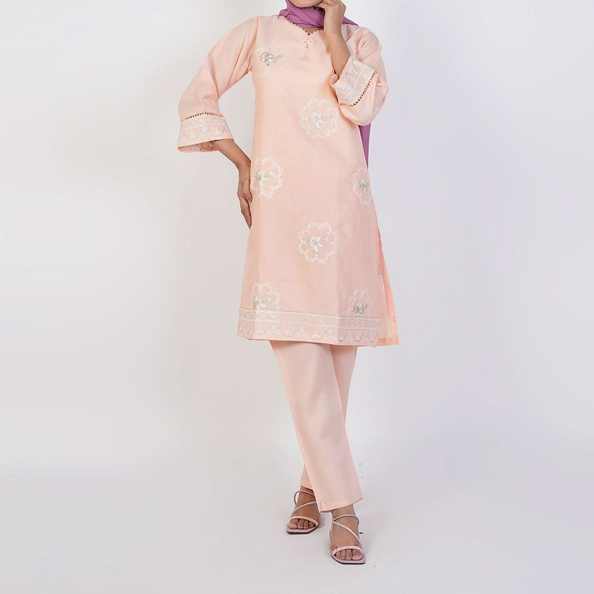 Women's Jacquard Fancy 2Pcs Suit - Peach, Women Shalwar Suits, Chase Value, Chase Value