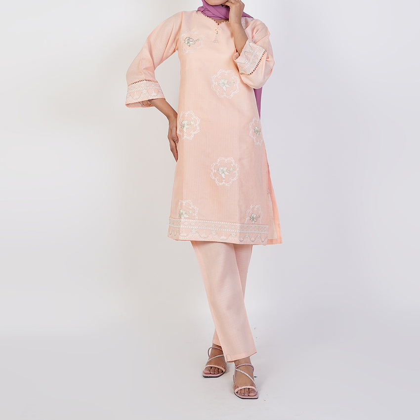 Women's Jacquard Fancy 2Pcs Suit - Peach