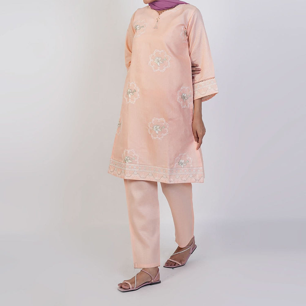 Women's Jacquard Fancy 2Pcs Suit - Peach, Women Shalwar Suits, Chase Value, Chase Value