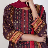 Women's Printed 3 Pcs Suit - Maroon, Women Shalwar Suits, Chase Value, Chase Value