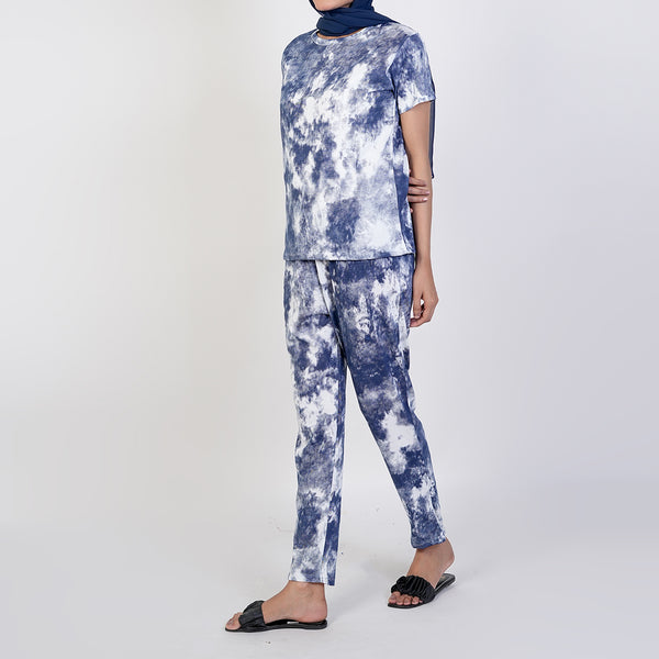 Women's Printed Half Sleeves Suit - Navy Blue