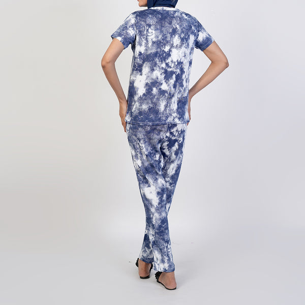 Women's Printed Half Sleeves Suit - Navy Blue