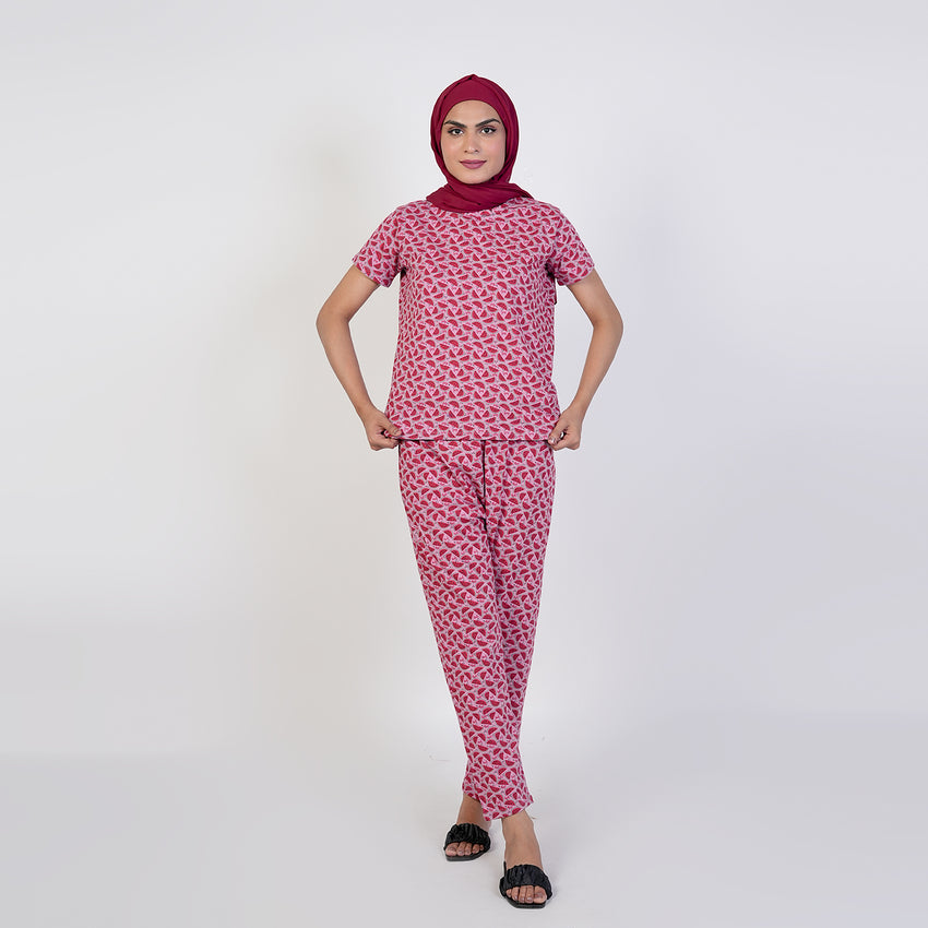Women's Printed Half Sleeves Suit - Tea Pink