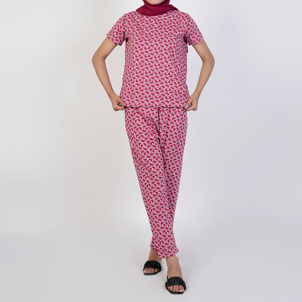 Women's Printed Half Sleeves Suit - Tea Pink