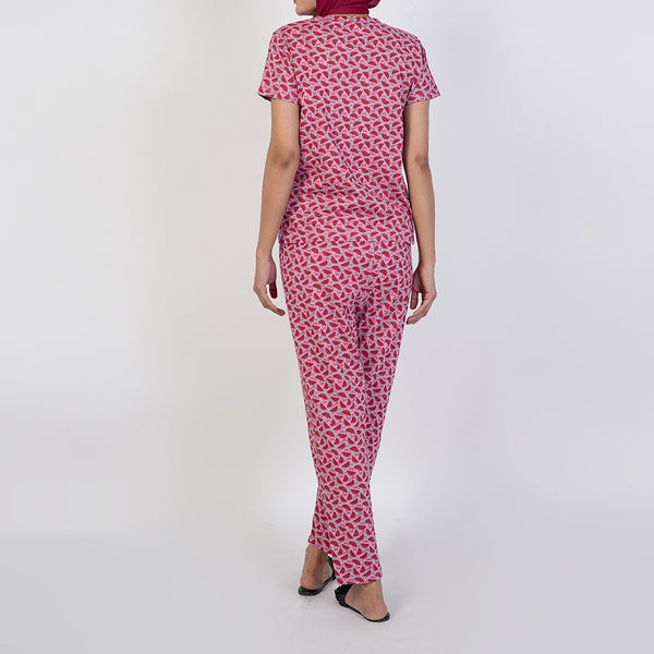 Women's Printed Half Sleeves Suit - Tea Pink