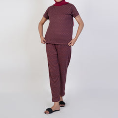 Women's Printed Half Sleeves Suit - Maroon