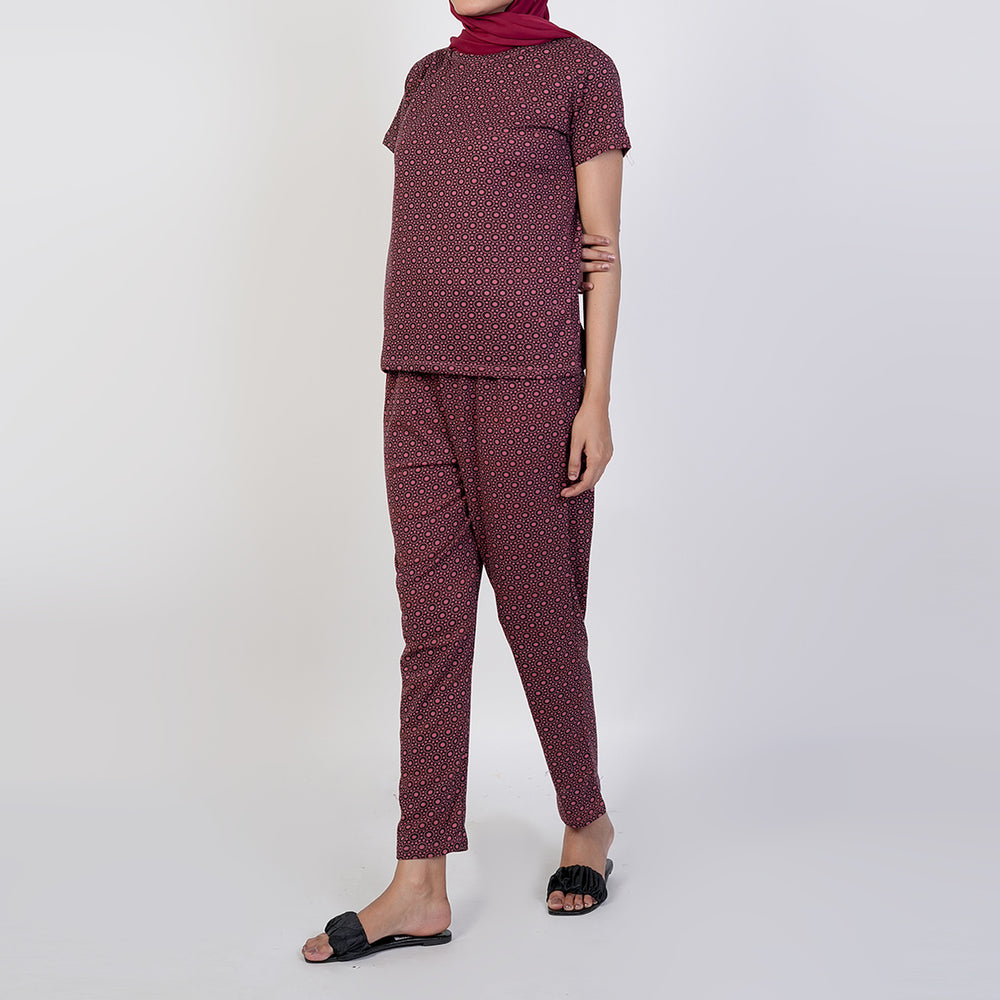 Women's Printed Half Sleeves Suit - Maroon, Women Co-Ord Set, Chase Value, Chase Value