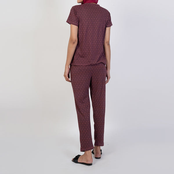Women's Printed Half Sleeves Suit - Maroon