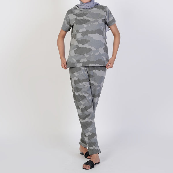 Women's Printed Half Sleeves Suit - Grey