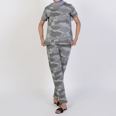Women's Printed Half Sleeves Suit - Grey