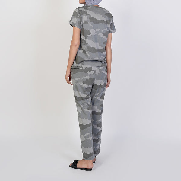 Women's Printed Half Sleeves Suit - Grey