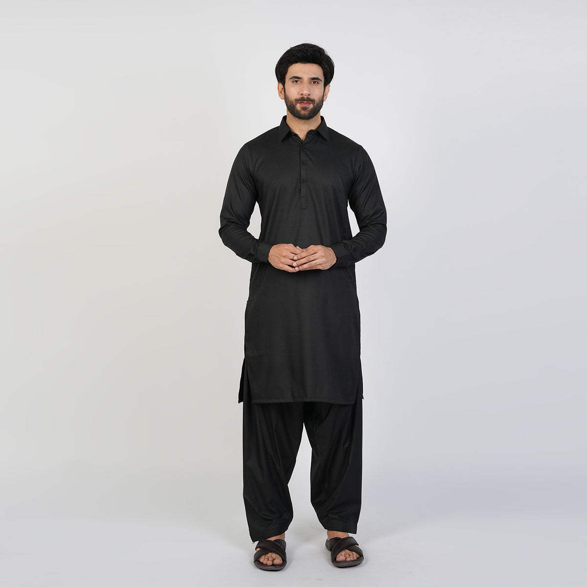Men's Slim Fit Kameez Shalwar Suit - Black, Men's Shalwar Kameez, Chase Value, Chase Value