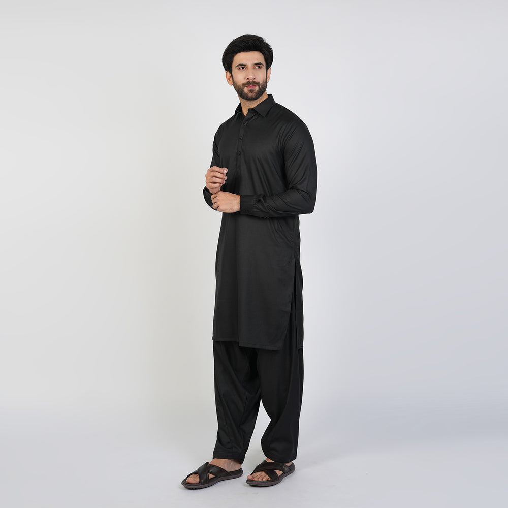 Men's Slim Fit Kameez Shalwar Suit - Black, Men's Shalwar Kameez, Chase Value, Chase Value