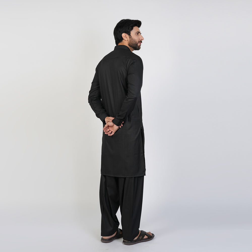 Men's Slim Fit Kameez Shalwar Suit - Black, Men's Shalwar Kameez, Chase Value, Chase Value