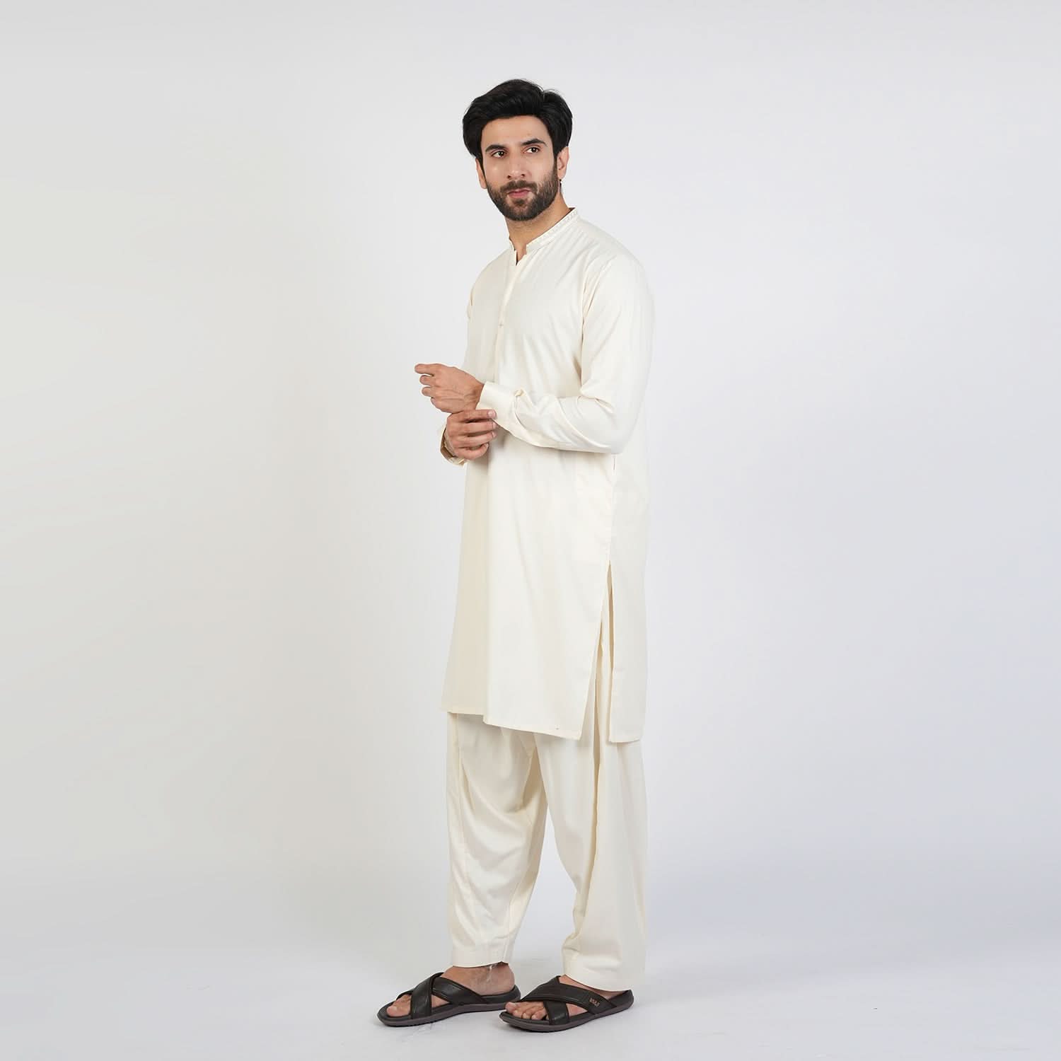 Eminent Men's Trim Fit Embroided Shalwar  Suit - Off White, Men's Shalwar Kameez, Eminent, Chase Value