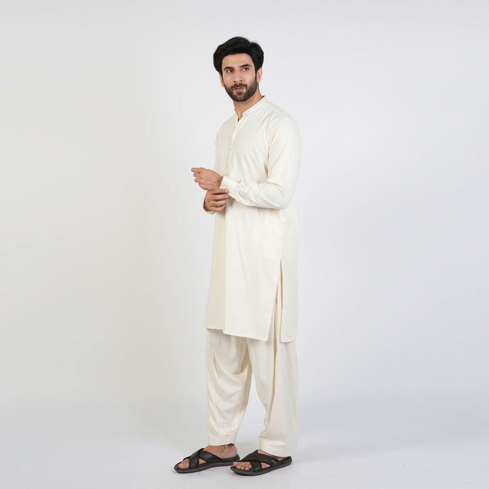 Eminent Men's Trim Fit Embroided Shalwar  Suit - Off White, Men's Shalwar Kameez, Eminent, Chase Value