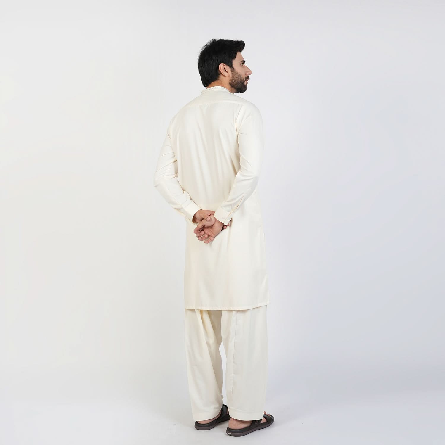 Eminent Men's Trim Fit Embroided Shalwar  Suit - Off White, Men's Shalwar Kameez, Eminent, Chase Value