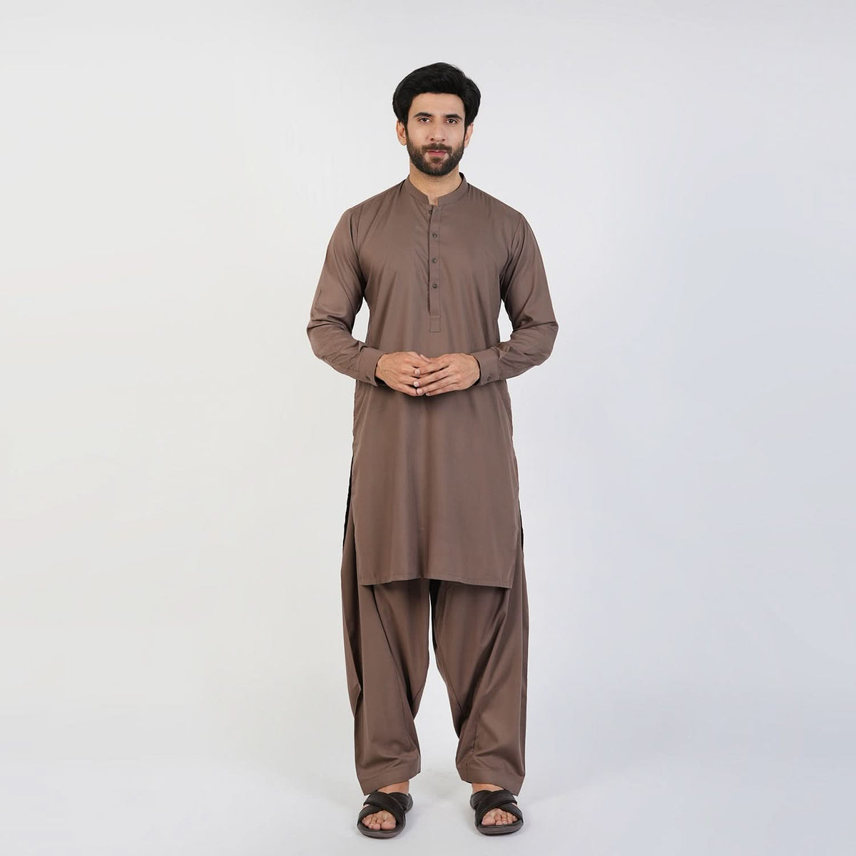Eminent Men's Trim Fit Plain Shalwar Suits - Dark Brown, Men's Shalwar Kameez, Eminent, Chase Value