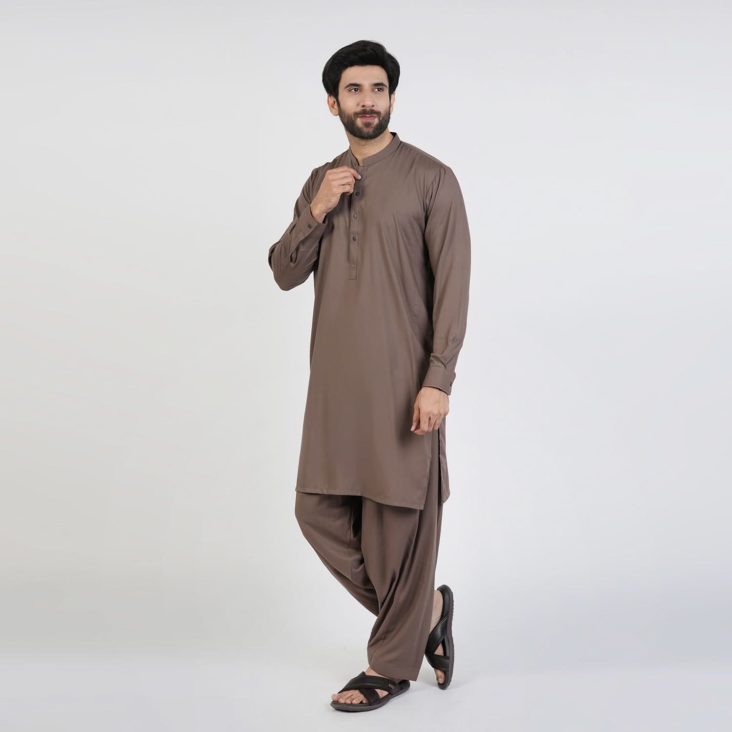 Eminent Men's Trim Fit Plain Shalwar Suits - Dark Brown, Men's Shalwar Kameez, Eminent, Chase Value