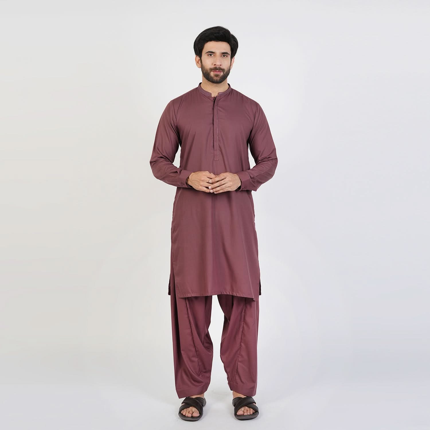 Eminent Men's Trim Fit Embroidered Shalwar  Suit - Choco Brown, Men's Shalwar Kameez, Eminent, Chase Value