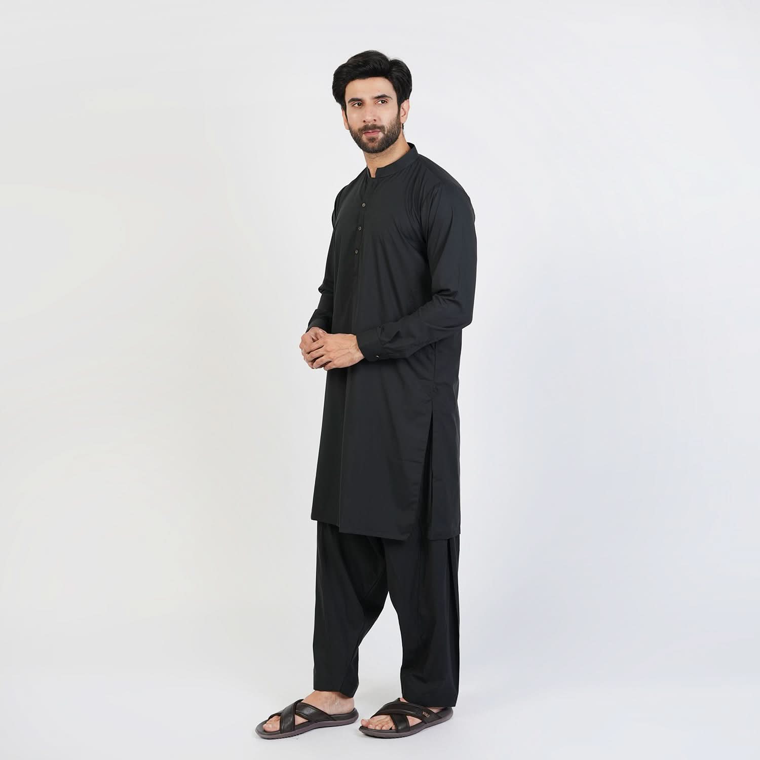 Eminent Men's Trim Fit Plain Shalwar Suits - Jet Black, Men's Shalwar Kameez, Eminent, Chase Value