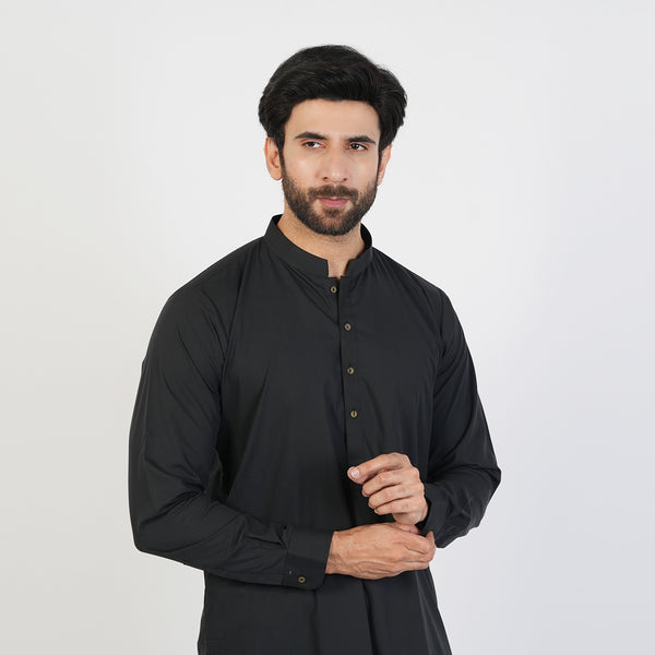 Eminent Men's Trim Fit Plain Shalwar Suits - Jet Black