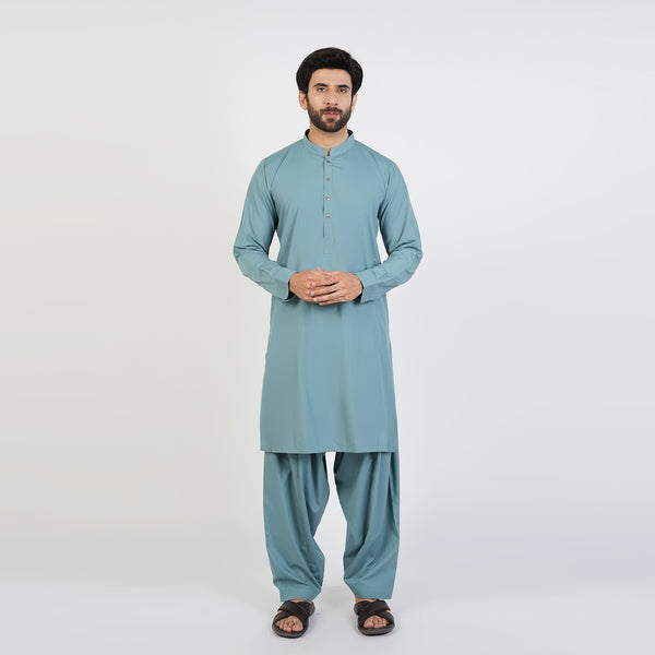 Eminent Men's Trim Fit Plain Shalwar Suits - Mist Blue