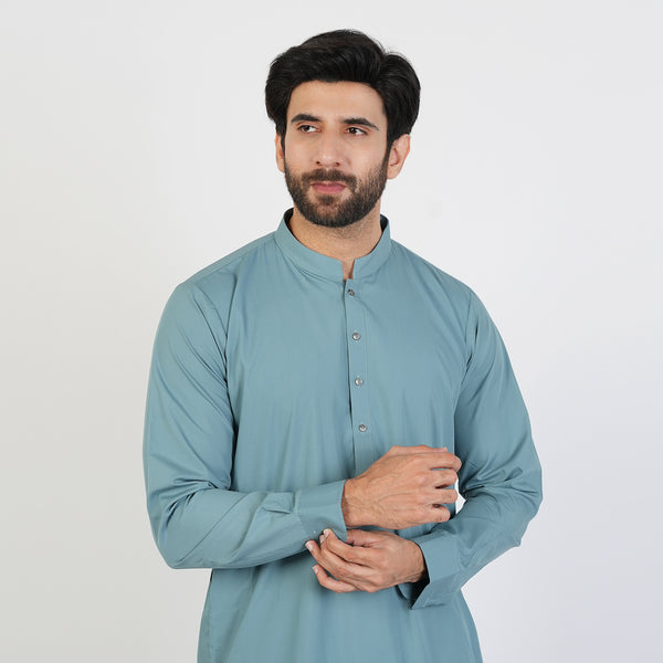Eminent Men's Trim Fit Plain Shalwar Suits - Mist Blue