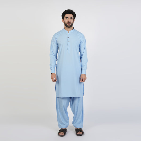 Eminent Men's Trim Fit Plain Shalwar Suits - Sky Blue