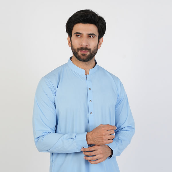 Eminent Men's Trim Fit Plain Shalwar Suits - Sky Blue
