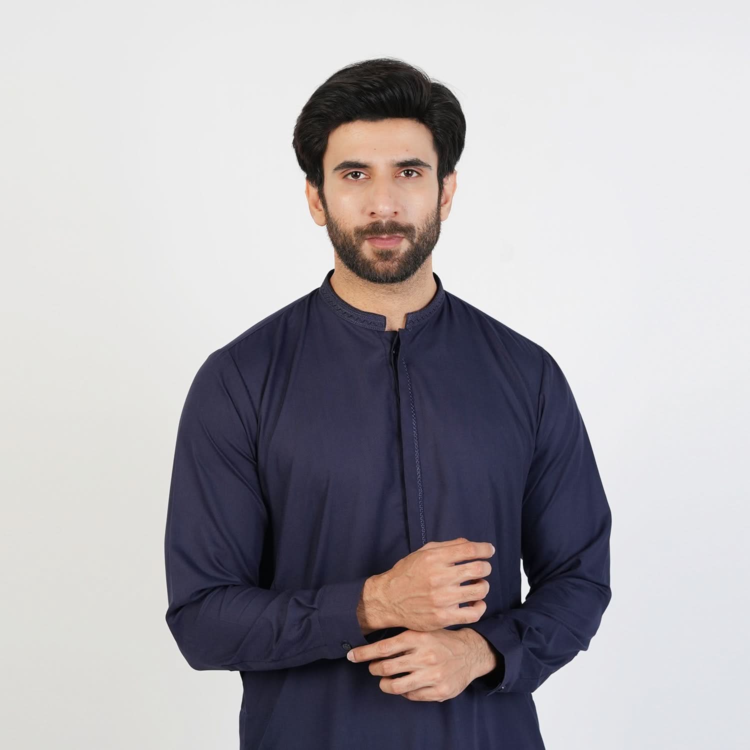 Eminent Men's Trim Fit Embrioded Shalwar  Suit - Navy Blue, Men's Shalwar Kameez, Eminent, Chase Value