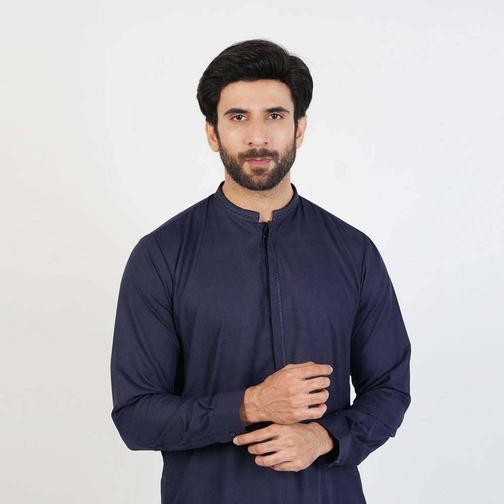 Eminent Men's Trim Fit Embrioded Shalwar  Suit - Navy Blue, Men's Shalwar Kameez, Eminent, Chase Value
