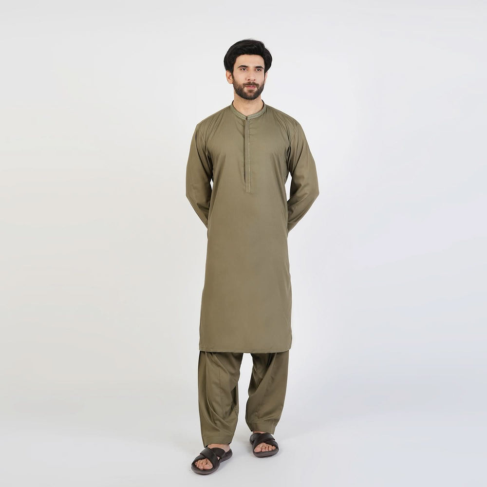 Eminent Men's Trim Fit Embroided Shalwar  Suit - Olive, Men's Shalwar Kameez, Eminent, Chase Value