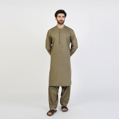 Eminent Men's Trim Fit Embroided Shalwar  Suit - Olive