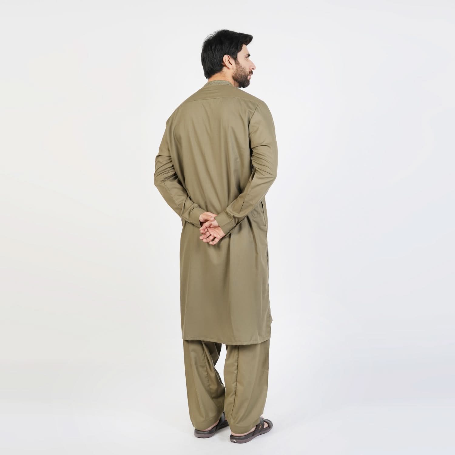 Eminent Men's Trim Fit Embroided Shalwar  Suit - Olive, Men's Shalwar Kameez, Eminent, Chase Value