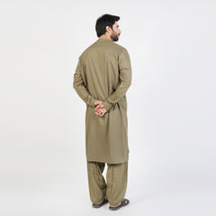 Eminent Men's Trim Fit Embroided Shalwar  Suit - Olive