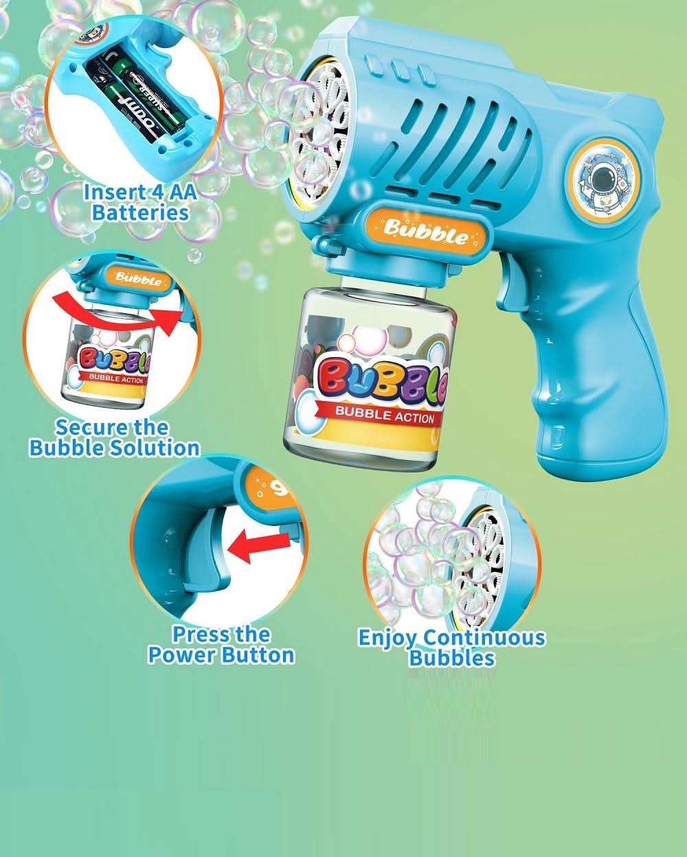 Battery Operated Bubble Gun with Light & Music, Weapon Toys, Chase Value, Chase Value