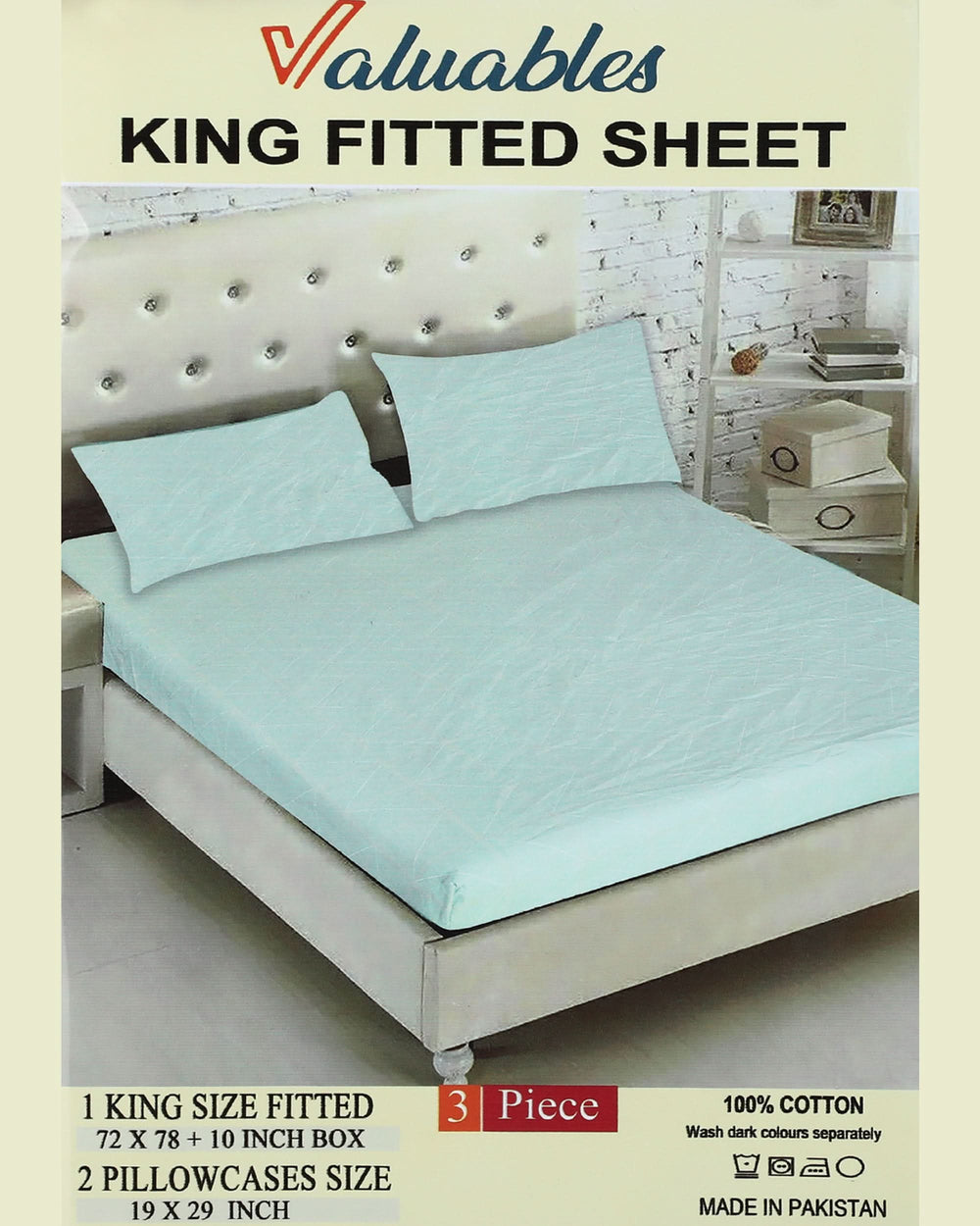 Valuables Printed Fitted Cotton Double Bedsheet with 2 Pillow Covers 180x102, Double Size Bed Sheet, Chase Value, Chase Value