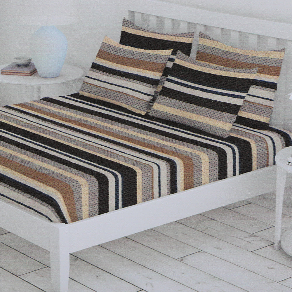 Percale Finish Fitted Sheet with 2 Pillow - Multi Color, Double Size Bed Sheet, Chase Value, Chase Value