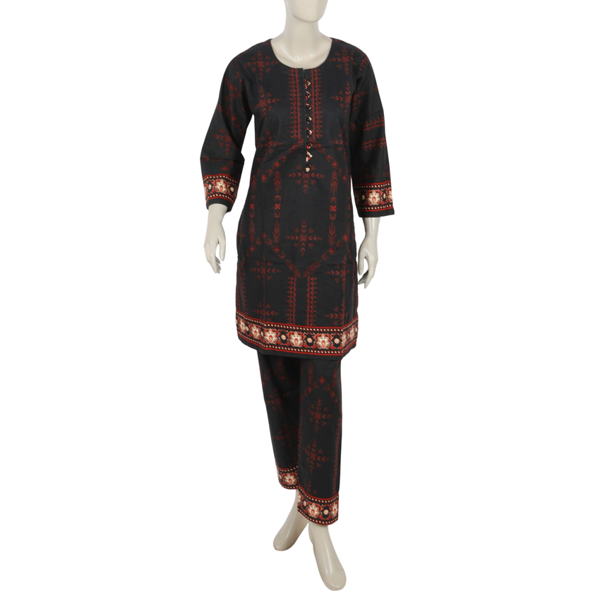 Women's Digital Printed Khaddar 2pcs Suit - Black