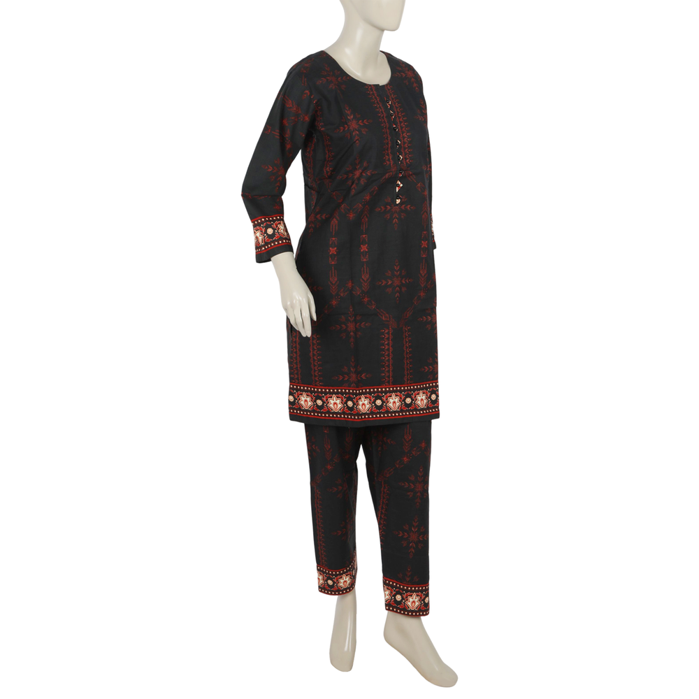 Women's Digital Printed Khaddar 2pcs Suit - Black, Women Shalwar Suits, Chase Value, Chase Value