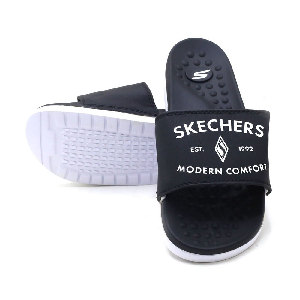 Skechers Modern Comfort Slider For Men - Black & White, Men's Slippers, Chase Value, Chase Value